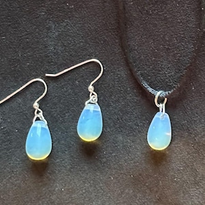 Sterling Silver Sea Opal Opalite Glass Teardrop Pendant Earring Set