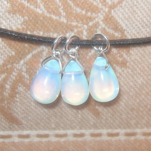 Silver Sea Opal Opalite Glass Teardrop 3 Charm Pendant Necklace