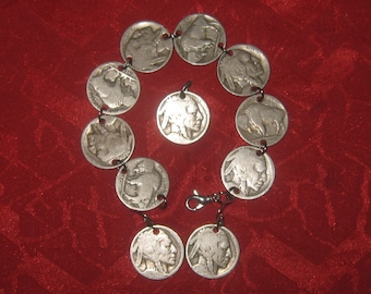 Authentic  Vintage  Buffalo  Nickel Bracelet Pendant Earrings Set
