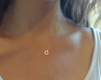 Solid 14K Gold Karma Necklace - Gold Circle Necklace - Dainty Gold Necklace - Delicate Gold Necklace - 18K Tiny Gold Necklace - Minimalist