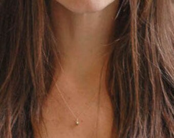 Tiny Solid Gold Necklace - Minimalist 14K Gold Necklace Dainty Gold Necklace - Delicate Gold Necklace Simple Layered Everyday Gold Necklace