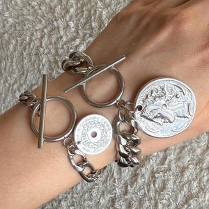 Grosse chaîne en argent : Bracelet grec à bascule