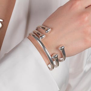 Open Chunky Silver Bangle: Wide Modern Cuff Bracelet