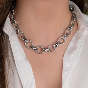 Chunky chain necklace, thick silver necklace, heavy large link chain necklace for women, gift for her, waterproof jewelry, oversized chain