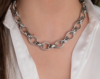 Chunky Stainless Steel Chain Necklace: Oversized Silver Link