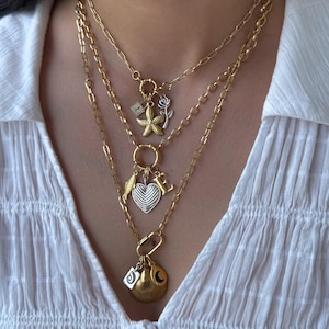 custom silver gold necklace, carabiner charm necklace, mixed metal necklace, changeable charm necklace, personalized jewelry, gift for her