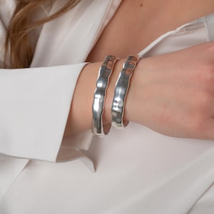 Wide Silver Cuff Bangle: Chunky Stacking Bracelet