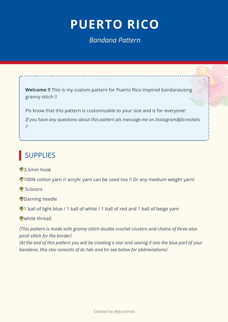 Puerto Rico Flag Bandana (CROCHET PATTERN PDF) - Etsy