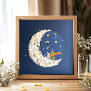 The Little Prince Pressed Flower Art: Botanical Moon Decor