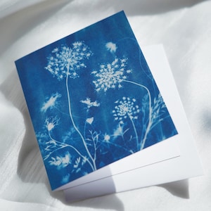 Cartões de felicitações de arte botânica Canotype, cartões de Natal, cartão de agradecimento, cartão de Natal, cartão de felicitações de flores de plantas, emoldurável, azul, em branco