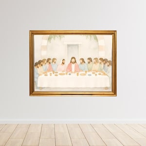Das letzte Abendmahl Aquarell Druck - Minimalistische christliche Wandkunst, moderne Bibel Szene Dekor, Pastell Glaube Kunstwerk, digitaler Download
