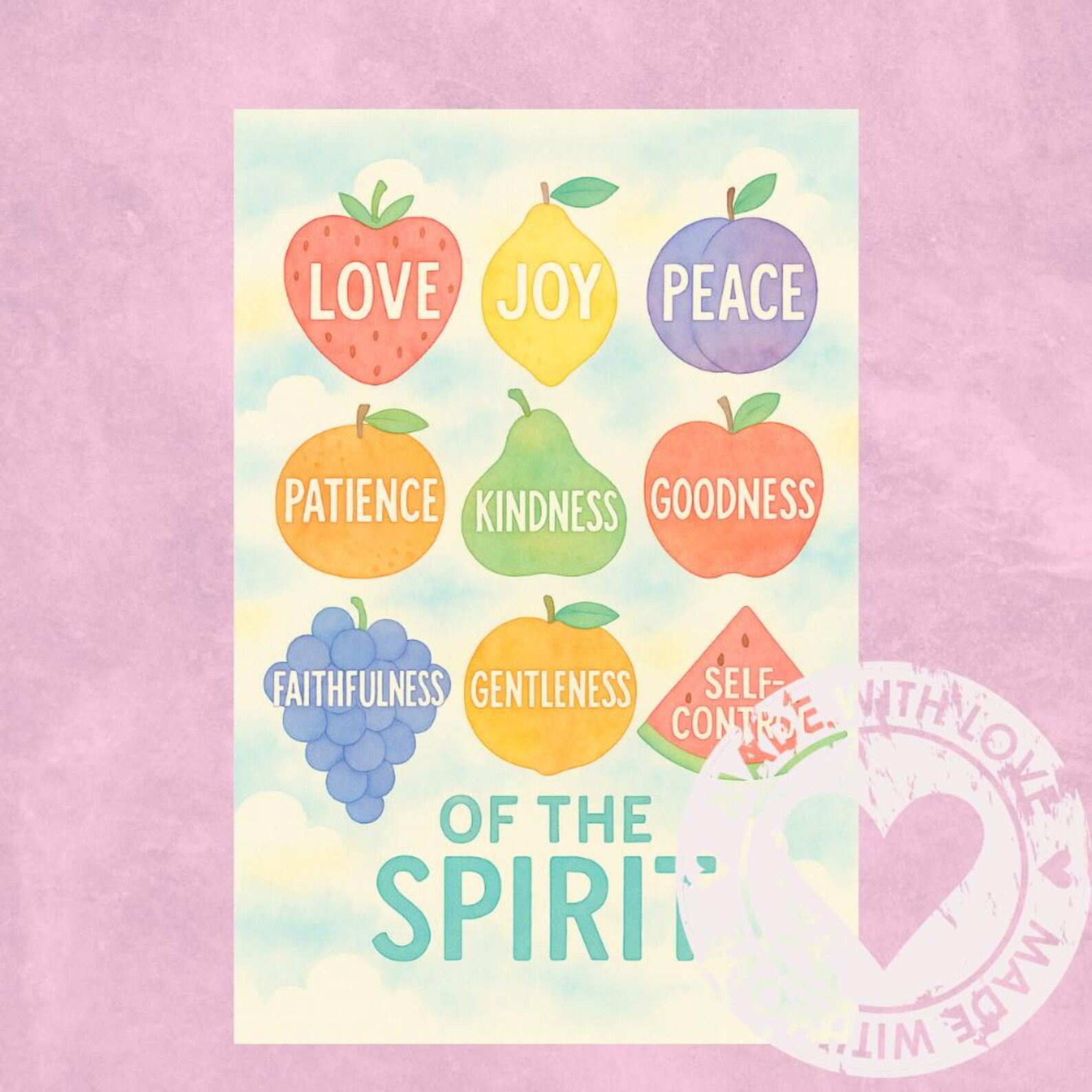 Fruits of the Spirit Printable | Christian Kids Wall Art | Pastel ...