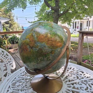 Vintage Replogle 12 ""Land und Meer Globus" Weltkugel mit Bronze Metall Basis - Mid Century Relief Globus."
