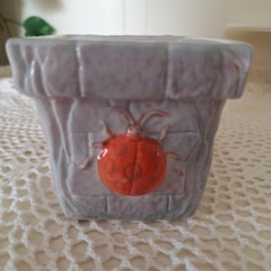 Vintage Glazed Ceramic Planter: Mid-Century Insect Design