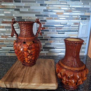 Vintage Wicker & Porcelain Insert Vase Set - Mid Century -Boho -Cottagecore-Rustic Decor