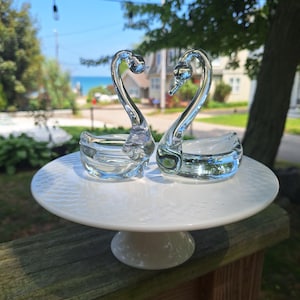 Vintage Glass Swan Figurine pair - Male & Female Clear Glass Swans