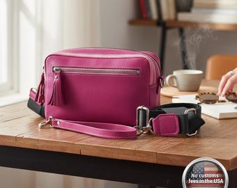 Borsa a tracolla in pelle per donna, borsa a tracolla rosa fatta a mano, borsa a mano personalizzata in vera pelle