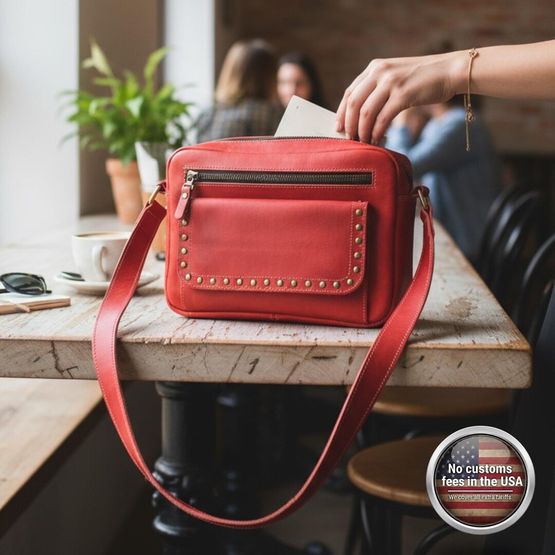 Handmade Red Leather Shoulder Bag - Women's Crossbody Handbag ...