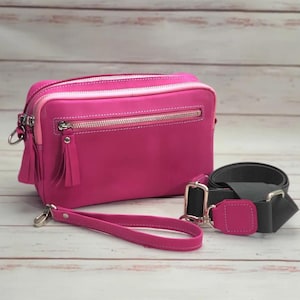 Leather Crossbody Bag for Women, Handmade PInk Shoulder Purse, Personalized Genuine Leather Handbag, Mother&#39;s Day Gift Handcrafted Small Bag
