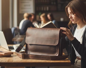 Funda para portátil de cuero marrón de 14" hecha a mano / Bolso MacBook personalizado para hombre / Perfecto para el trabajo