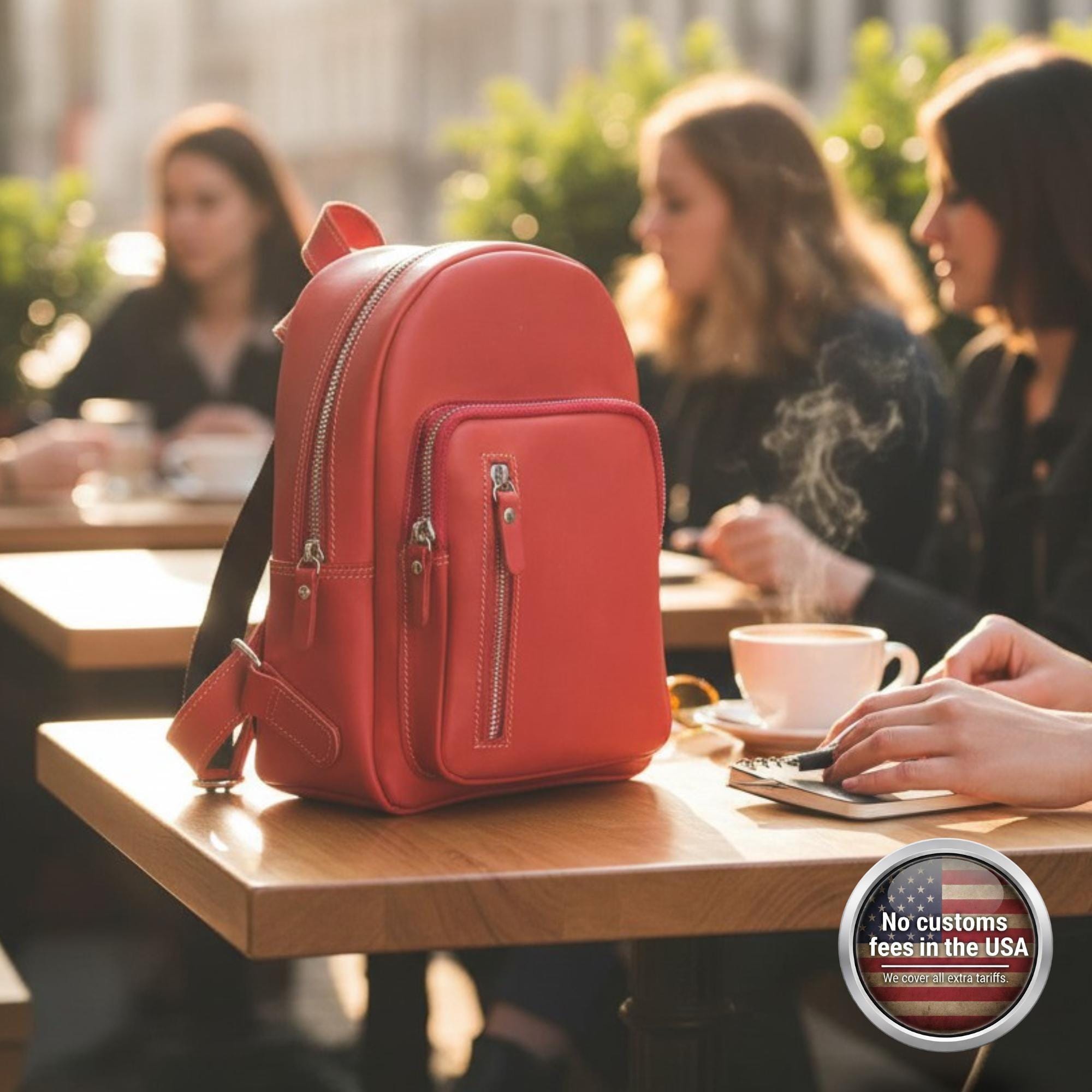 Handmade Red Distressed Leather Laptop Backpack NEW Handmade Red Soft Distressed Leather Laptop Backpack  main image 3