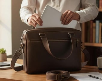 Funda de cuero artesanal para portátil de 14" / Funda para MacBook de negocios para hombre / Regalo personalizado / Funda premium Boss / Funda tipo mensajero hecha a mano