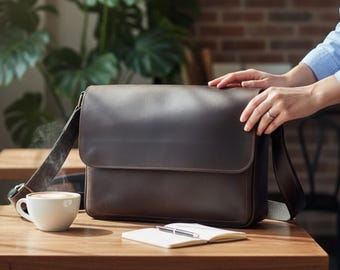 Handcrafted Leather 14" Laptop Bag for Him | Stylish MacBook Case in Elegant Brown | Perfect Gift Idea | Messenger bag