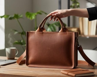 Handcrafted Brown Leather Laptop Bag | 14" MacBook Messenger Purse | Document Case