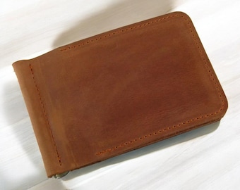 Billetera de cuero personalizada con clip para billetes, billetera con clip grabada personalizada para hombre, regalo de aniversario, billetera delgada de cuero con clip para billetes para novio.