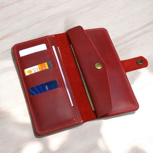 Cartera plegable de cuero hecha a mano, billetera minimalista personalizada, billetera de cuero para mujer, billetera delgada de bolsillo, monedero de cuero para regalo de aniversario.