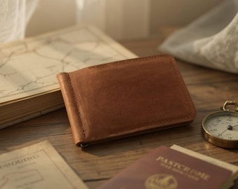Handcrafted Money Clip for Men | Men's Pocket Clip Wallet | Personalized Leather Gift