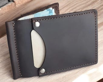 Clip para billetes de cuero grabado, clip para billetes personalizado para hombre, regalo para novio, regalo de graduación, billetera de cuero, billetera delgada con clip
