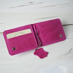 Billetera fina de cuero con clip para billetes, billetera plegable de cuero genuino, opción de clip personalizado, regalo para novias y graduación.