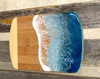 Ocean Kitchen Decor Mother’s Day Gifts Resin Charcuterie Board Beach House Kitchen Gifts Resin Cheese Board Ocean Waves Board