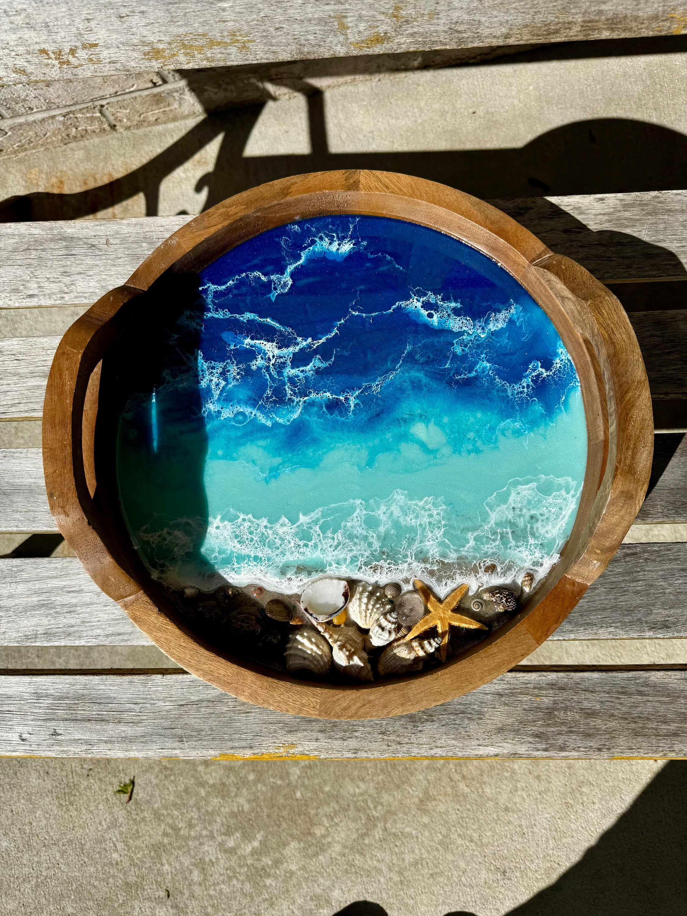 Wood Beach Tray: Resin Ocean, Shells, Starfish - Coastal Decor - Etsy