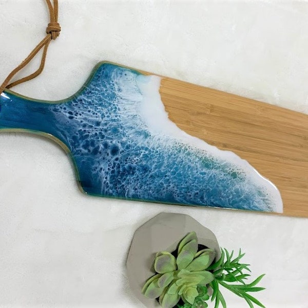 X Long Beach Bamboo Charcuterie Serving Board Cheese Decorative Beachy Lake Water Waves Beachvibes Coastal Decor Kitchen Lake Bread Gift