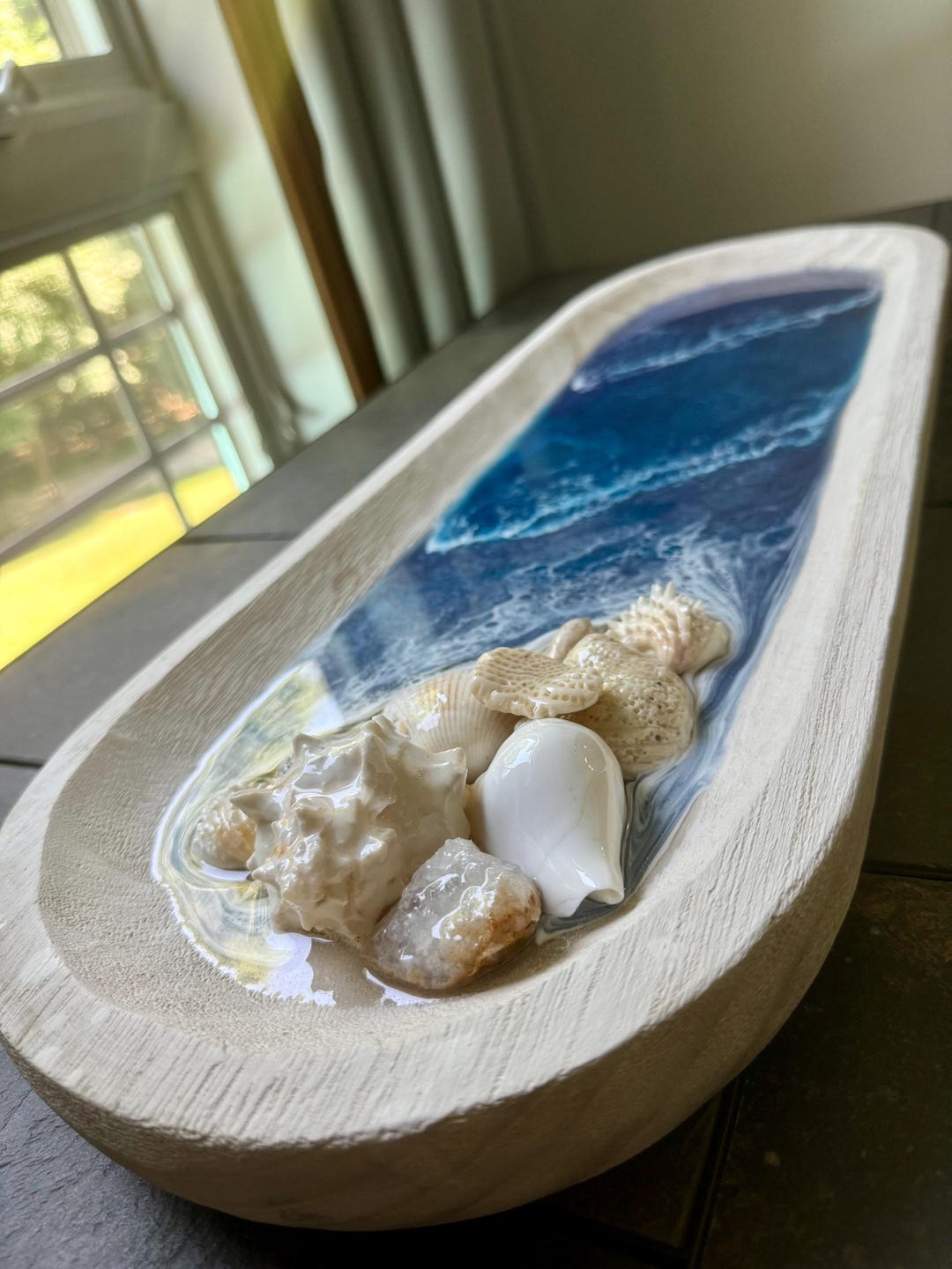 Beach Tray: Rustic White Wood, Shells, Coral, and Epoxy Resin Ocean ...