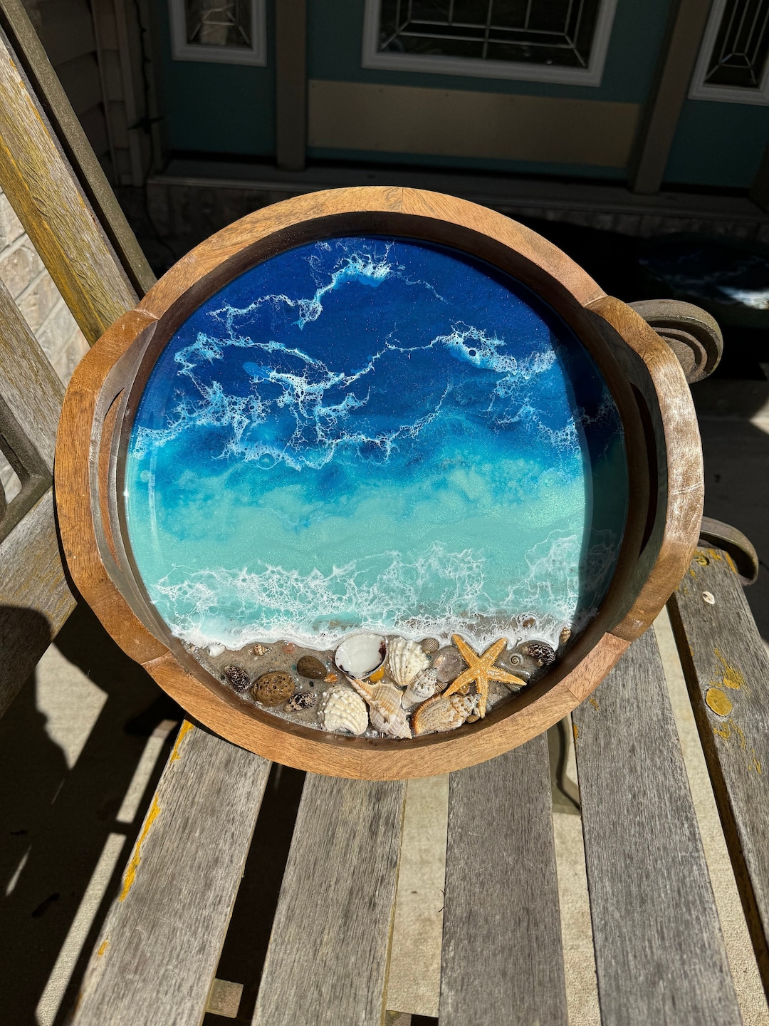 Wood Beach Tray: Resin Ocean, Shells, Starfish - Coastal Decor - Etsy