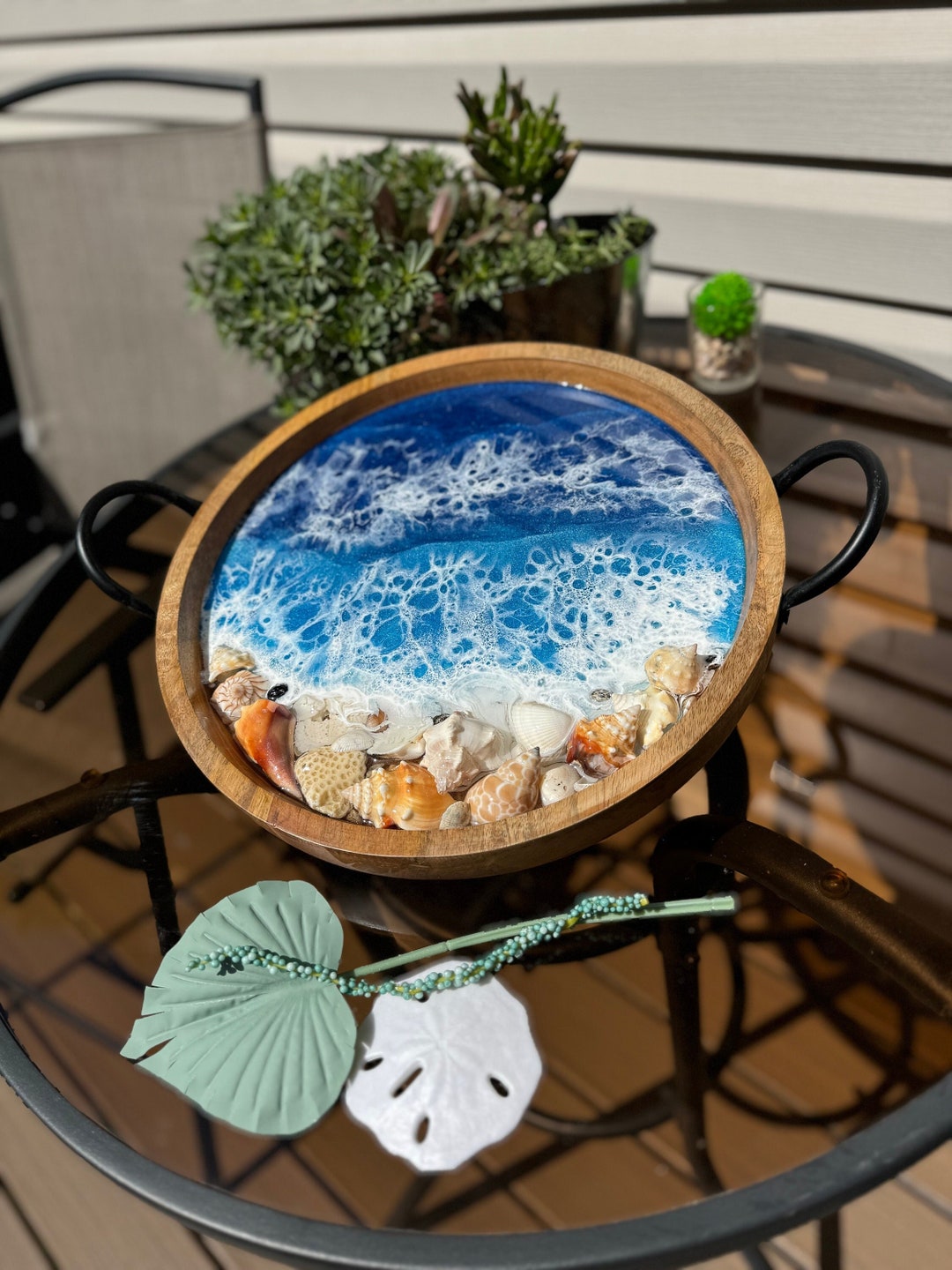 Seashell Beach Tray: Shimmering Blue Resin Coastal Decor - Etsy