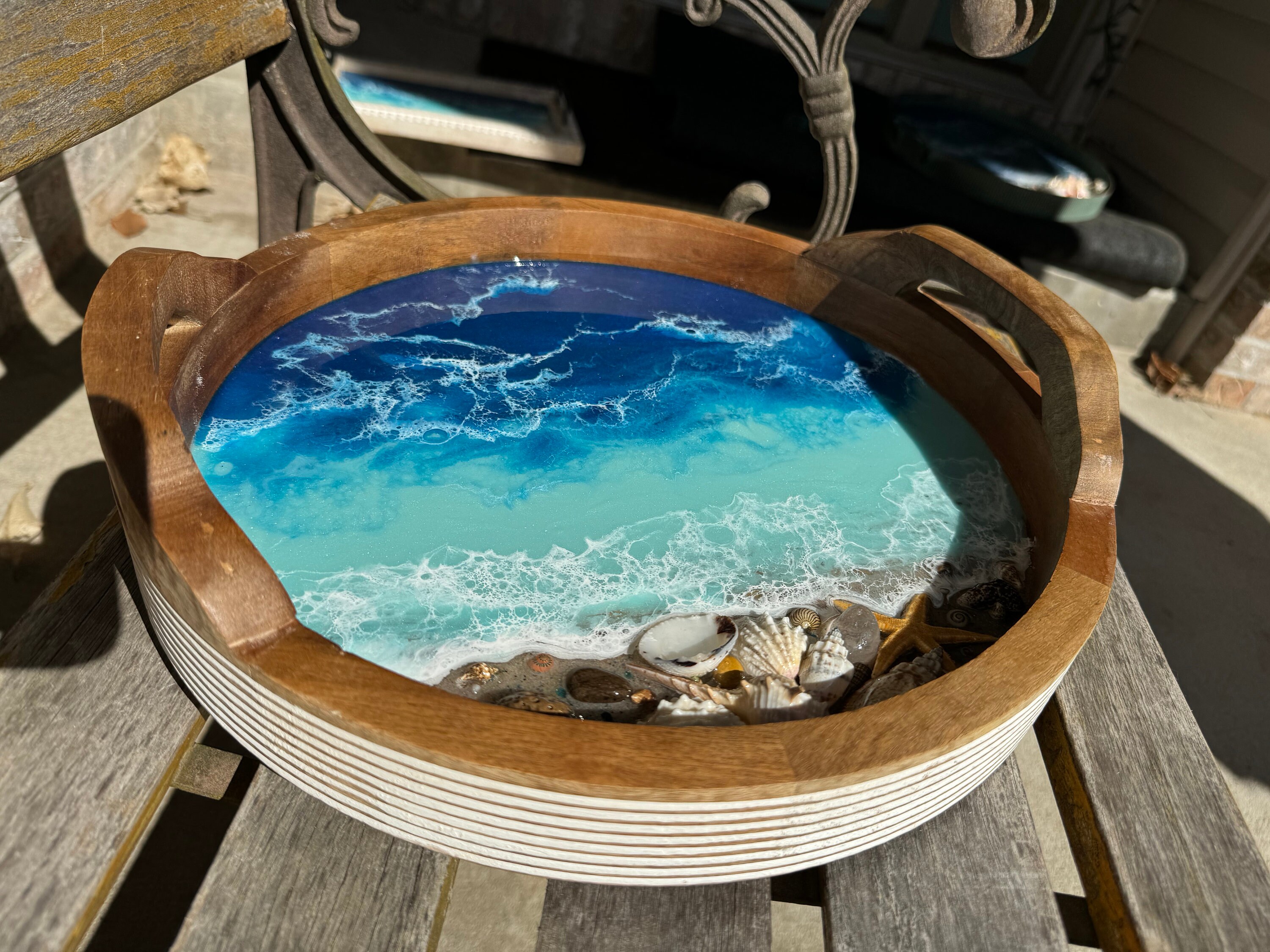 Wood Beach Tray: Resin Ocean, Shells, Starfish - Coastal Decor - Etsy