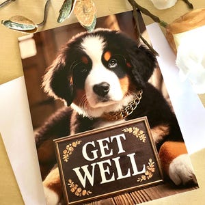 Niedliche Berner Sennenhund Grusskarte mit Umschlag (12 x 18 cm).