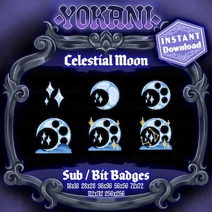 Celestial Moon Badges for Streamers: Twitch, Youtube, Discord, TikTok | Instant Download| Beautiful Cool Sub Badges, Bits, Icons