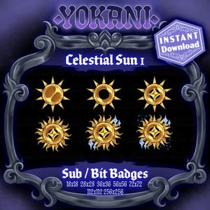 Celestial Sun Badges for Streamers: Twitch, Youtube, Discord, TikTok | Instant Download| Beautiful Cool Sub Badges, Bits, Icons