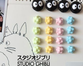 Soot Sprite & Pastel Star Magnet — Studio Ghibli Inspired Fridge Holder