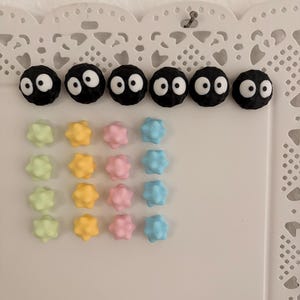 Soot Sprite & Pastel Star Magnet — Studio Ghibli Inspired Fridge Holder 6x Soot + 16x Stars