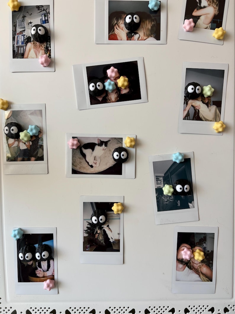 Soot Sprite & Pastel Star Magnet — Studio Ghibli Inspired Fridge Holder image 2