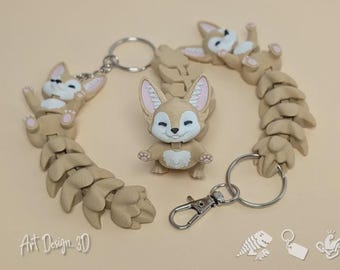 Fennek keychain, flexible 3D fox with movable joints, PLA
