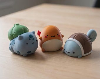 Pokémon Starter Trio | Pastel Figure Set | 3D Printed Blubasaur | Charmander | Squirtle