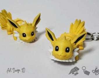 Yellow Lightning Fox Keychain, 3D Printed Kawaii Bag Charm
