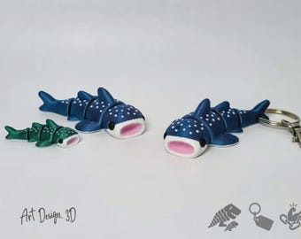 Cute Whale Shark Keychain – 3D Printed Ocean Animal Keyring – Kawaii Sea Creature Charm – Blue Whale Shark Bag Charm